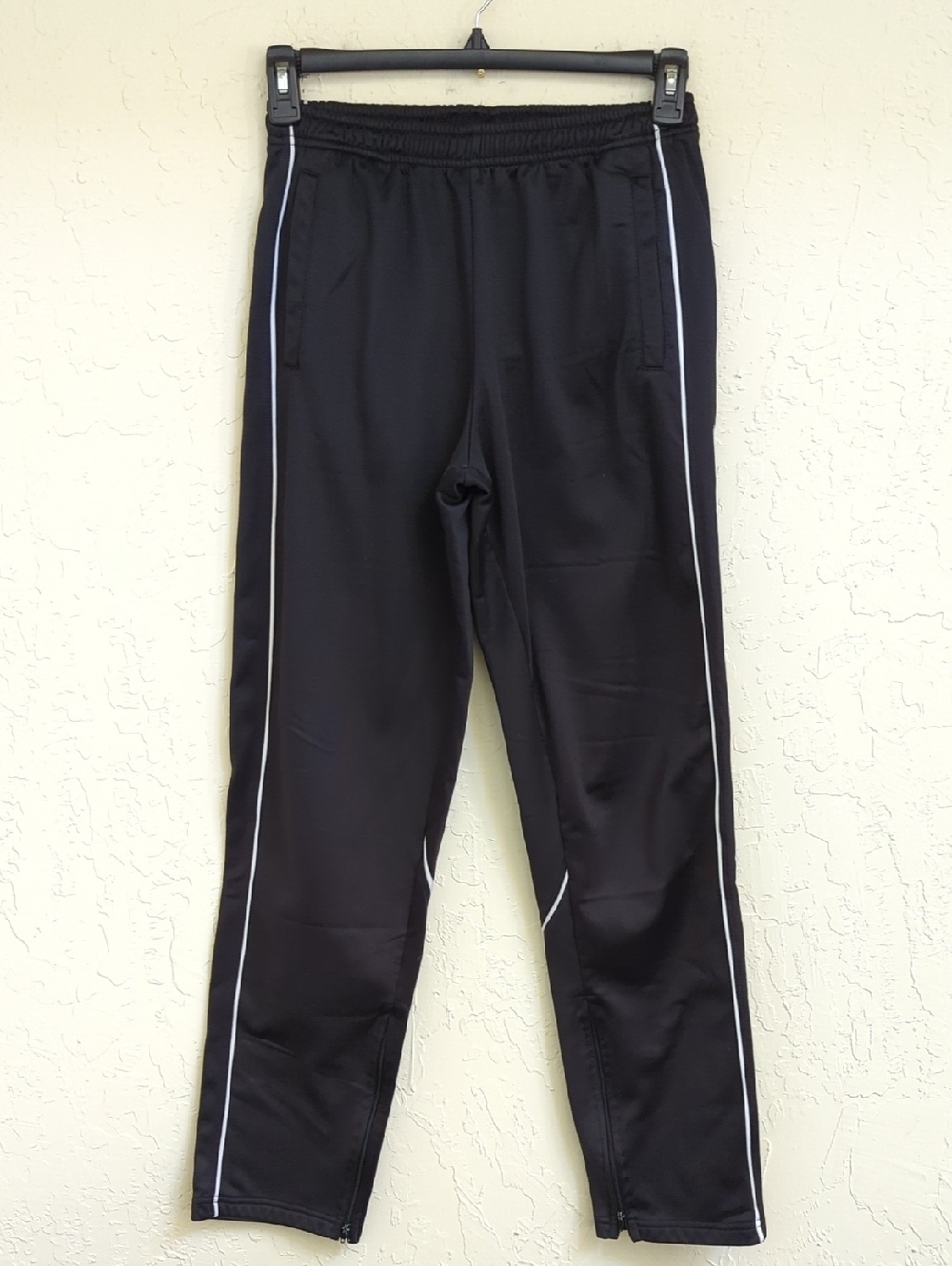 Turbo Black with White Piping Zippered Ankle Fleece Lined Track Pants Size Large